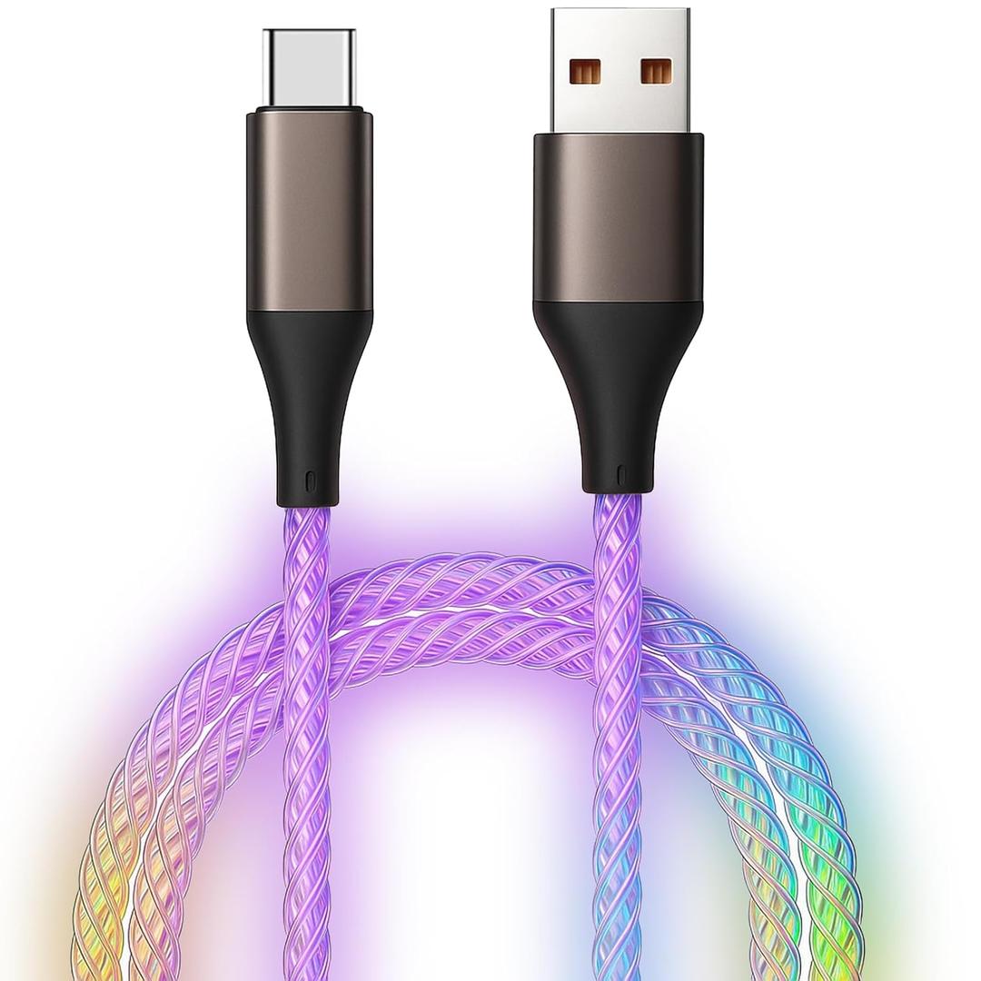 USB C Cable, 6FT Colorful Gradual Light up Type C Charger Fast Charging Led USB Type C Cord Compatible with iPhone 17/17 Pro/16e/16/15 Pro Max,Samsung Galaxy S10 S9 S8 Plus, Note 10 9 8(Multicolored)