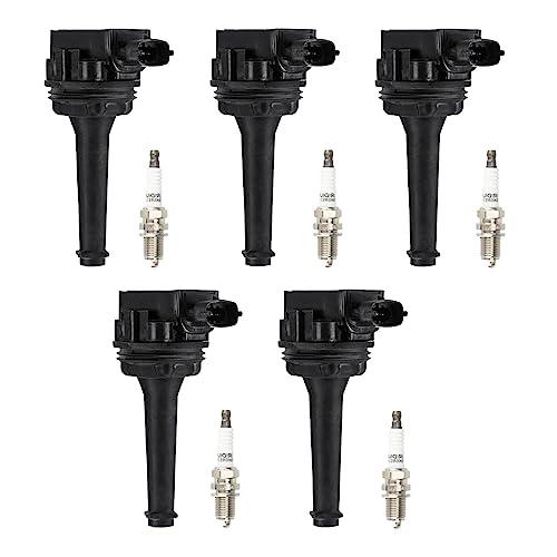 Ignition Coil Pack + Iridium Spark Plugs for Volvo C70 1999-2005, S60 2001-2009, S70 1999-2000, S80 1999-2006, V70 1999-2007, XC70 2003-2007, XC90 2003-2006, C1258 5C1320 E371 UF341, 5 Sets