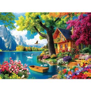 300 Piece Puzzles for Adults,Vintage Lake House Jigsaw Puzzle for Adults Kids Elderly,Large Piece Tree Puzzle for Kids Age 8-10 10-12,Challenging Landscape Puzzle,Family Game Great Gift 20.5x15in