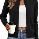 Women's Cardigan Sweaters Lightweight Crew Neck Button Down Long Sleeve Spring Outfits Fashion Clothing 2026 (Large, Black)