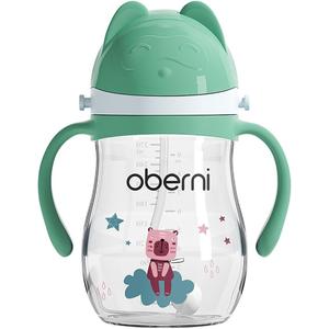 Oberni Tritan Sippy Cup, 270ml/9oz Baby Water Drinking Bottle with Removable Handle and Strap, Leak-Proof Training Cup for 12M+/1 Years+ Toddlers, Green/Pack of 1