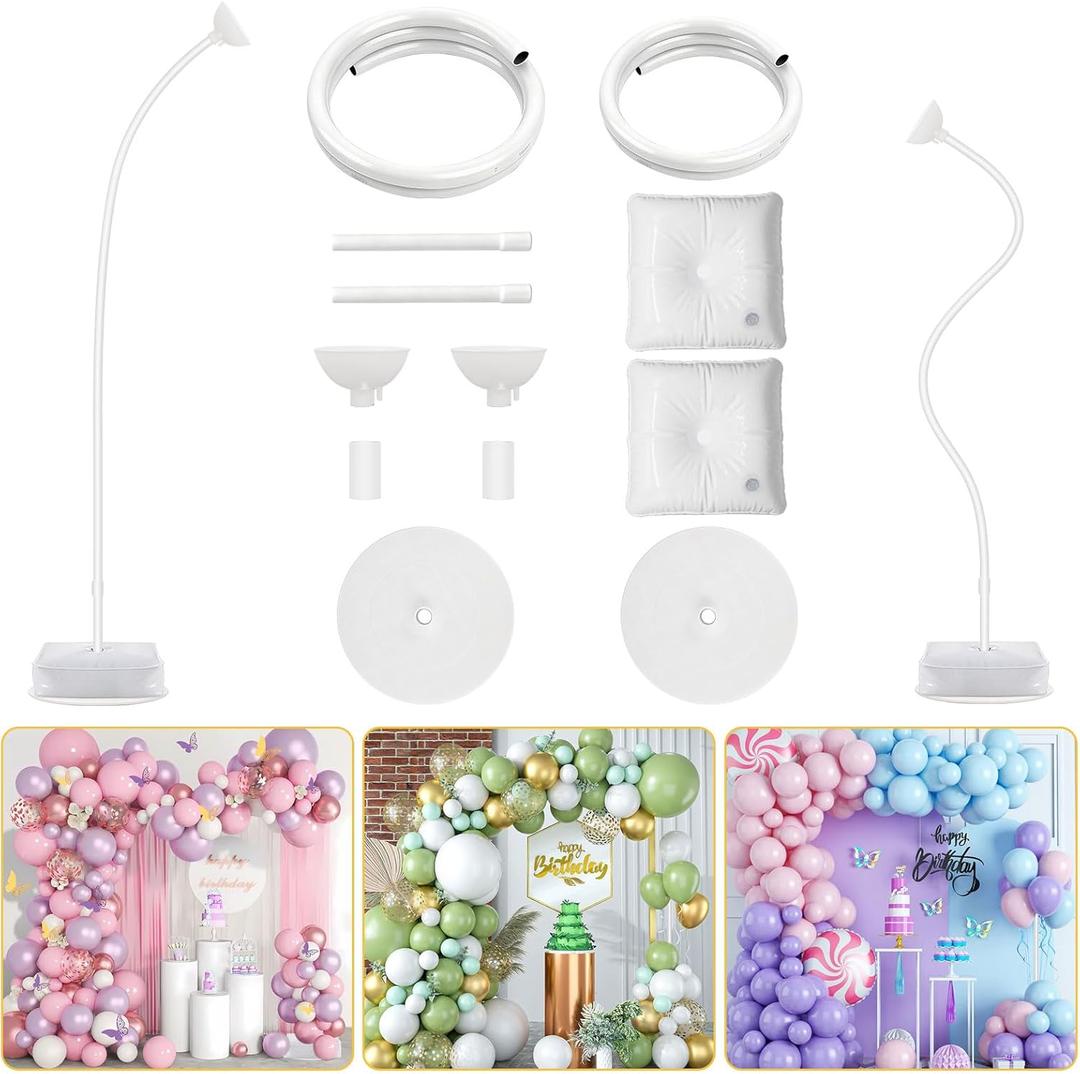 Chamvis Balloon Arch Stand, 8.2ft & 5ft Ajustable Balloon Arch Kit Wedding Arch Frame Flower Arch Stand Half Curve Arch Backdrop Balloon Stand(White)