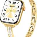 Adorve Slim Gold Bands Compatible with Apple Watch Bands for Women 38mm/40mm/41mm/42mm(Series 11 10), Cute Dressy Thin Bracelet Stainless Steel Metal Strap for iWatch Bands Series 11 10 9 8 7 6 5 4 3 SE