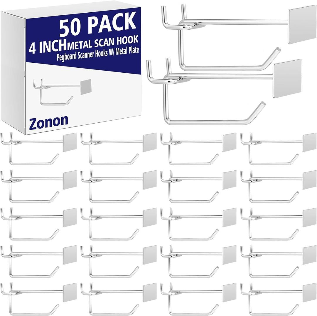 Zonon 50 Pack 4 Inch Pegboard Scanner Hooks with Label Holder Price Tag Holders Galvanized Metal Peg Board Hooks for Retail Store Shop Supermarket Display Hanging Pegboard Wall Accessories