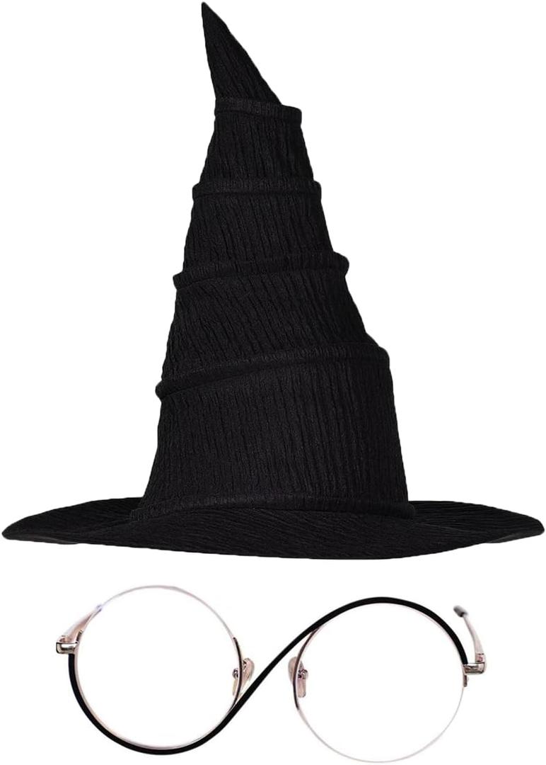 Tittaty Elphaba Hat Glasses Witch Costume Accessories Round Metal Frame Eyeglasses Headwear