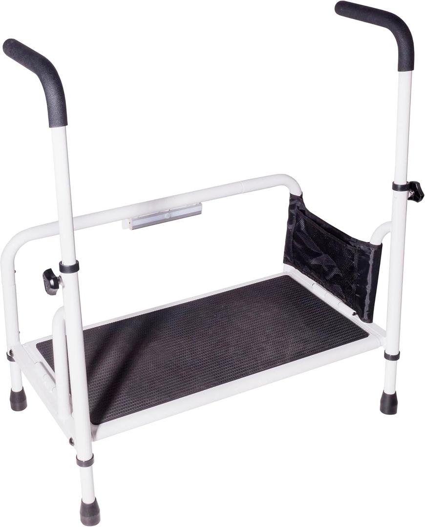 Stander Step-Stool, Portable Step with Adjustable Handles for Seniors and Elderly Adults, Extra Wide Heavy Duty Step-Ladder for Fall Prevention, Grab Bars, Motion Activated LED Light, White, 
Product Dimensions	15"D x 32"W x 27"H
Brand	Stander
Material	Alloy Steel
Color	White
Special Feature	Adjustable Height