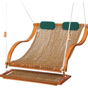 SANIWERKE Porch Swing for 2, Double Hammock Swing with Footrest & S-Armrest, Adjustable Hanging, Durable Rope Net&Thick Wood, 650LBS, 50" Wide, Luxe Reclining Duo Swing for Casual Living(Rich Mocha)