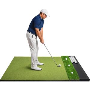Golf Hitting Mat with Ball Tray 5x4ft - 6x4ft Dual-Turf Practice Mat for Indoor & Outdoor Use Golf Training Mat with Rubber Tee Holes, Suitable for Swing Driving & Chipping, 5 x 4 ft - 1.22"