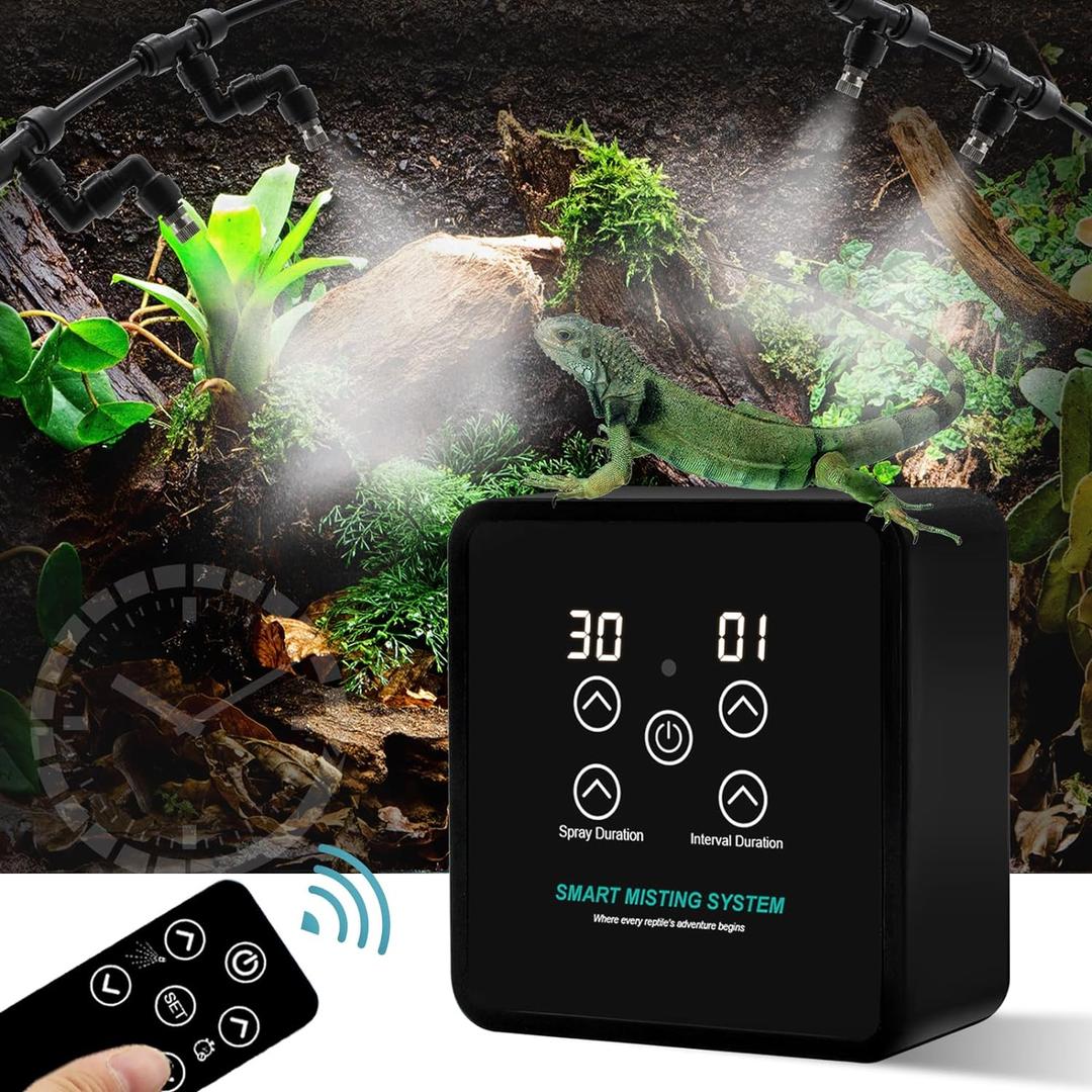 Automatic Reptile Mister Humidifier with Timer, Programmable Terrarium Misting System for Chameleons, Snakes, Frogs, Turtles & Lizards - Smart Spray Control (black)