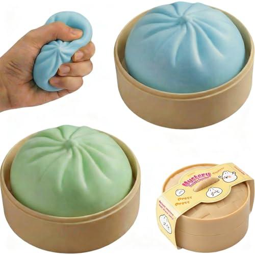 2PCS Squishy Dumpling Mystery Dumpling Squishy, Dumplings Toy for Stress Relief, Dumpling Stress Ball Large Squeeze Dough Ball Stress Relief Toy for Adults (Blue & Green)