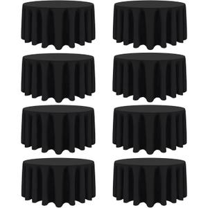 8 Packs 120 Inch Black Round Tablecloth in Diameter, Washable Polyester Fabric Tablecloths, Wrinkle Resistant Table Cloth for Wedding Party Banquet Dining
