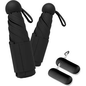 Travel Mini Umbrella Compact Small & Lightweight, UV Rain Protection, Pocket-Sized Folding Umbrellas with Quickdraw & Case for Men Women & Kids Backpack (NEW2-Pack Black)