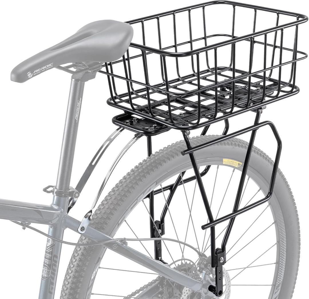 CXWXC Rear Bike Rack with Basket - Bike Cargo Rack for Disc Brake/Non-Disc Brake Mount - Bicycle Pannier Rack, Touring Carrier Rack fit 26-29 and 700c