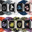 10 PCS Compatible with Fitbit Versa 4/Sense 2/Versa 3/Sense Scrunchie Band, Soft Cute Pattern Printed Fabric Elastic Solo Loop Cloth Scrunchy Replacement Wristband for Women