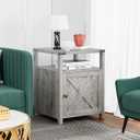 Farmhouse Nightstand Set of 2 with Charging Station, Rustic End Table Bedroom with Storage Living Room Side Table Grayish White Night Stand Industrial Bedside Table, 17.7 X 17.7 X 23.6 Inches