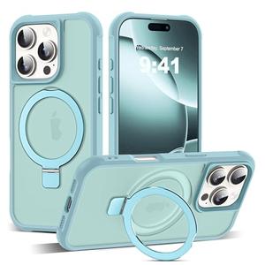 SKYLMW Compatible with iPhone 14 Case with Invisible Magnetic O-Ring Stand Military-Grade Translucent  [Compatible with Mag-Safe][Great Grip Feeling], Blue