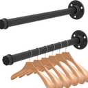 2 Pcs 12 Inch Industrial Pipe Clothes Rack DIY Wall Mounted, Heavy Duty Rustic Vintage Clothing Rod, Metal Garment Bar Multi-Purpose Hanging for Bedroom, Bathroom, Cabinet and Laundry Room (Black)