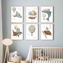 6pcs Ocean Animal Nursery Poster Wall Art Whimsical Whale Balloon Painting Picture Wall Decor Cute Animals Poster Print Artwork for Kids Bedroom Home Decoration (1216in)