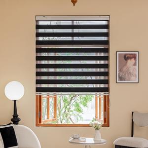 Zebra Blinds for Windows, 72" Hx 24" W Black Roller Light Filtering Control Semi Sheer Windows Shades, Dual Layer Fabric Manual Pull Cord Window Shutter for Home, Bedroom,Office