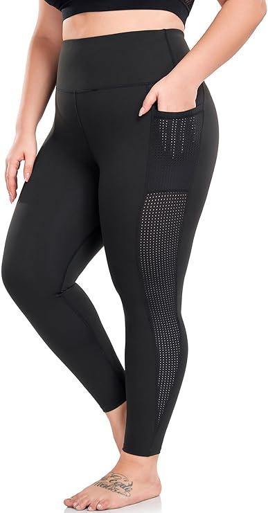 MEJING Plus Size Yoga Pants with Pockets, Soft Stretch Leggings High Waisted, Tummy Control Thick Workout Leggings, XL