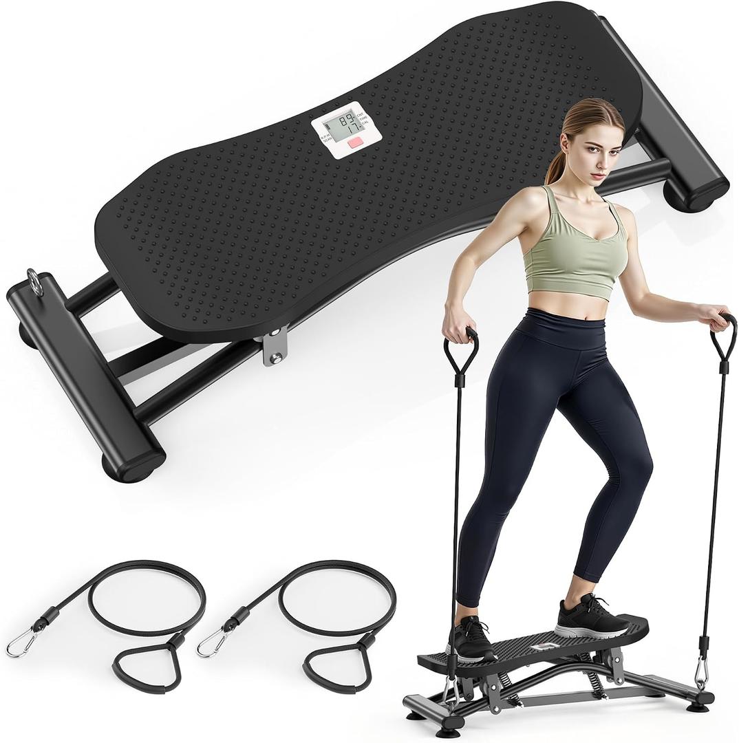 RYGEO Balance Board with Resistance Bands, Versatile Rocking Stepper, Wobble Board Featuring LCD Monitor, 331 lbs High-Capacity Ski Twister Trainer for Full Body Exercise at Home