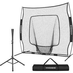 VIVOHOME Baseball Softball Batting Net - 7x7 Ft Baseball Backstop, Softball Practice Net for Hitting, Pitching, Throwing with Batting Tee and Carry Bag