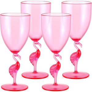 4 Pcs Flamingo Stem Champagne Glasses 14oz Plastic Pink Glasses Reusable Funny Drinkware for Champagne Beverage Flamingo Fiesta Party Favor Supplies