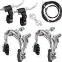 Complete Bike Brakes Set, Front and Rear C-Type Brakes Calipers, Include Inner and Outer Brakes Cables and Bike Brake Levers for MTB Road Bicycle-Silver (Sliver)