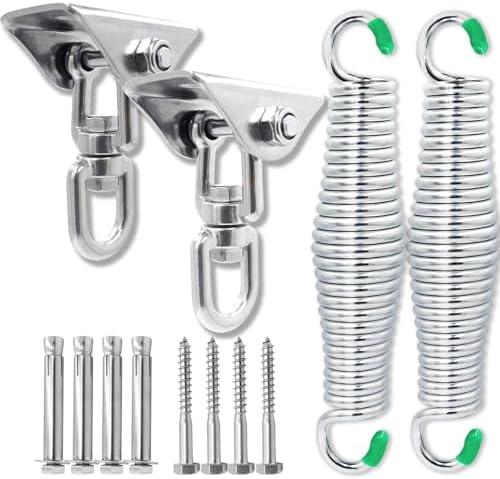 Porch Swing Hanging Kit, Load 1600 lbs, 360 Rotating, Stainless Steel Heavy Duty Hanger Spring for Porch Swing, Hammocks, Sandbags, Yoga, etc. [2 Sets]