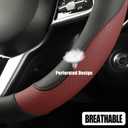 Microfiber Leather Steering Wheel Cover, Breathable, Anti Slip, 13.5 inch to 14 inch, Black with Burgundy