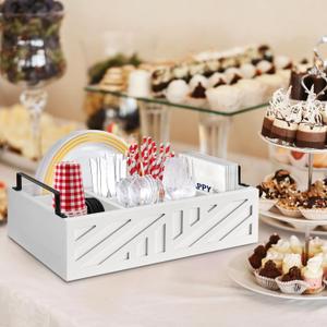 Ameuphercy Paper Plate Holder Utensil Caddy for Kitchen Counter，Paper Plate Dispenser with Large Cup Holder for Kitchen Counter, Paper Plate Organizer for Party,Wedding, BBQ