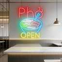 Pho Open Neon Sign Pho LED Light Noodles Led Signs | Bowl Vietnamese Noodles Restaurant Custom Noodle Wall Decors
