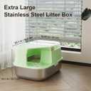 3-in-1 Convertible Cat Litter Box, ABS + Stainless Steel Pan, Enclosed Low Entry High Sided Box with Litter Trapping Grid, 23.1x16.93x14.1 Inch, for Senior Kittens & Large Cats（Green）