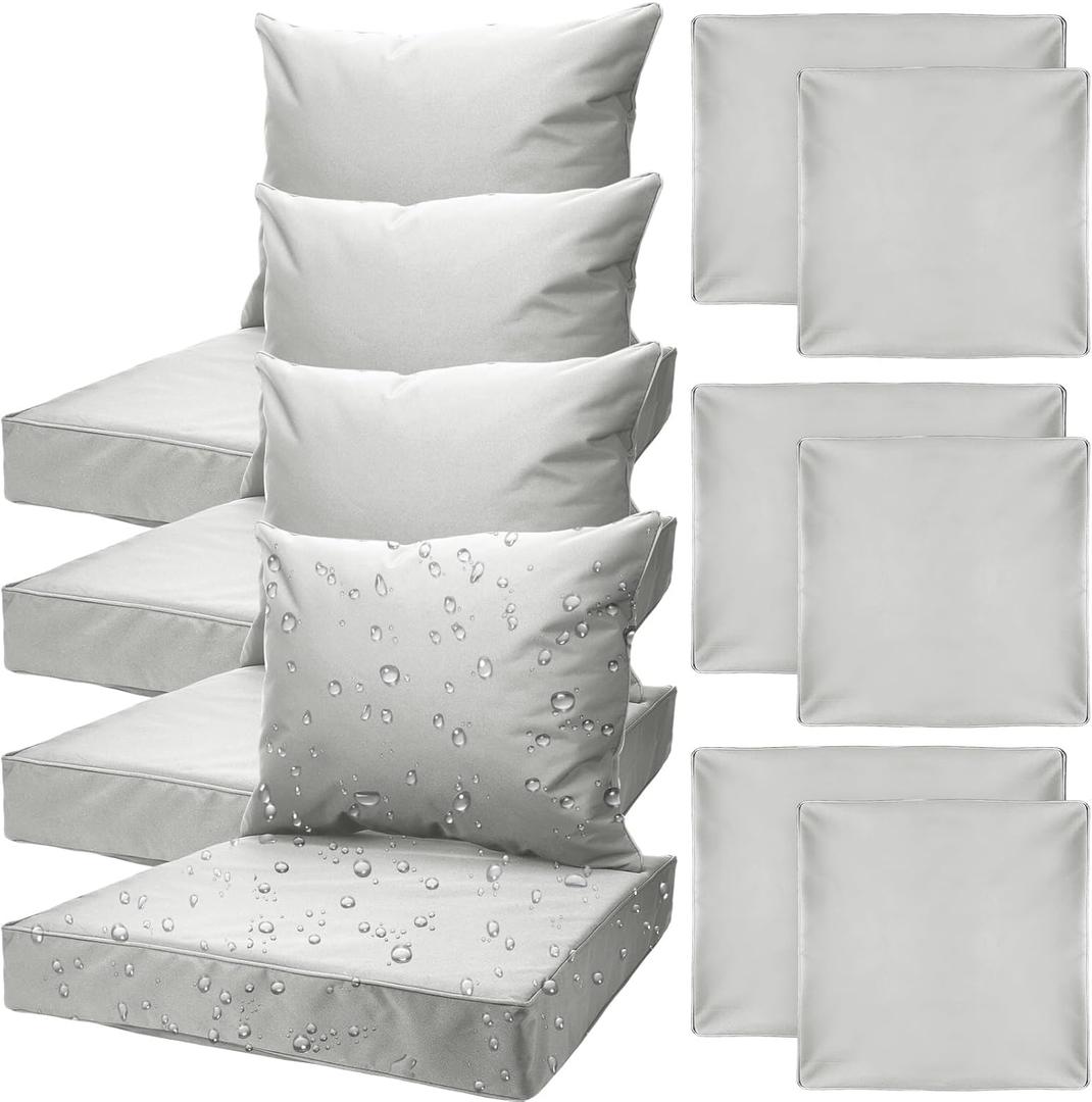 Mindsoft 4 Set Patio Cushion Covers Replacement Water UV Resistant Outdoor Cushion Slipcovers with Zipper Chair Seat Covers for Outdoor(24 x 21.3 inches,24 x 24 x 4.7 inches,Silver Gray)