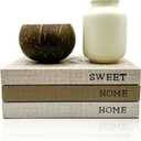 Decorative Books Set of 3 - Modern Home Decor with Coconut Bowl & Ceramic Vase - Coffee Table Books for Home Decoration