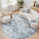 WITSHOCK 8ft Round Area Rug for Living Room: 8x8 Washable Neutral Modern Abstract Soft Thin Rug Indoor Floor No Slip Rug Carpet for Bedroom Under Dining Table Home Office Decor (Blue)