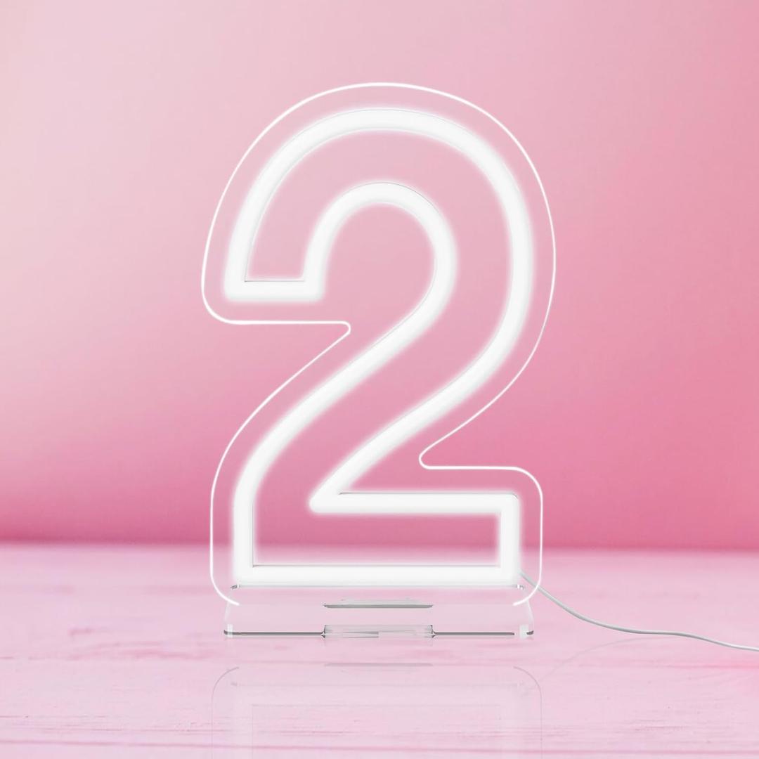 YALLOVE Neon Sign Number 2, 9.8 inches Height USB Powered Night Light-up Numbers for Birthdays Decor, Party Anniversary, Cafe Bar Decor (Small)