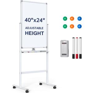 TANKEE Standing Whiteboard, 40x24 Inches Rolling White Board, Magnetic Double-Sided Mobile Whiteboard on Wheels, Large Dry Erase Board with Stand, Height Adjustable White Board for Office School Home