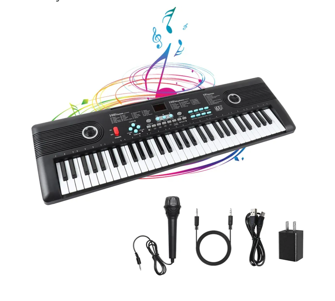 61 Keys Piano Keyboard, Electronic Digital Piano with Built-in Speaker Microphone, Portable Keyboard Gift Teaching for Beginners, Electric Piano for Kids, Birthday Gift for Children