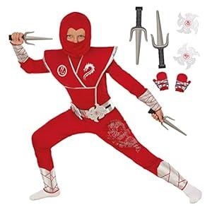 Morph Deluxe Boys Ninja Costume With Ninjas Warrior Toy Accessory, Kids Ninja Costumes, Boy Halloween Costume (Toddler 3-4 years, Red)