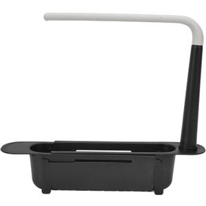 Telescopic Kitchen Over Sink Organizer with Towel Hanger, 2-in-1 Retractable Sink Drainer with Bracket and Crossbar Adjustable Expandable Sink Caddy Large Capacity for Kitchen Sink(Black)