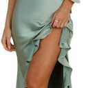 Summer Satin One Shoulder Backless Ruffle Maxi Wedding Guest Dress Sexy Sleeveless Slit Midi Cocktail Dresses for Women 2025 (Sage), XS