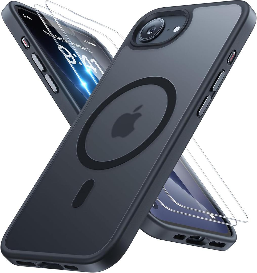 Miracase for iPhone 16e case & iPhone 17e Case for MagSafe [with 29H+ Screen Protectors] TOP Military-Grade Protection Shockproof with Velvet Touch for iPhone 16e/17e Phone Case 6.1", Matte Black