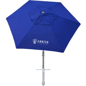 AMMSUN 8ft Large Beach Umbrellas for Sand Heavy Huty Wind Portable Commercial Grade Patio Beach Umbrella with Sand Anchor Adjustable Height Air Vent UPF 50+ Telescoping Pole without tilt Dark Blue