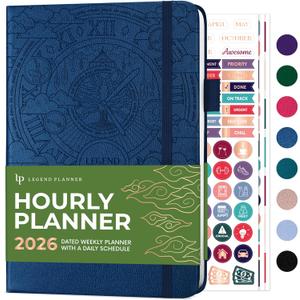 Legend Dated Hourly Weekly Planner 2026 – Daily, Monthly & Yearly Agenda with Time Slots – Hardcover Organizer Journal, 5.8x8.3” (Mystic Blue)