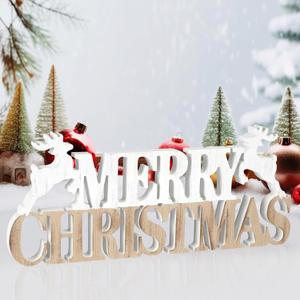 Merry Christmas Table Centerpiece Sign, Wooden Merry Christmas Decorations with Deers, Freestanding Retro Xmas Decoration Sign for Tables Book Shelfs Tiered Tray Fireplace Mantel