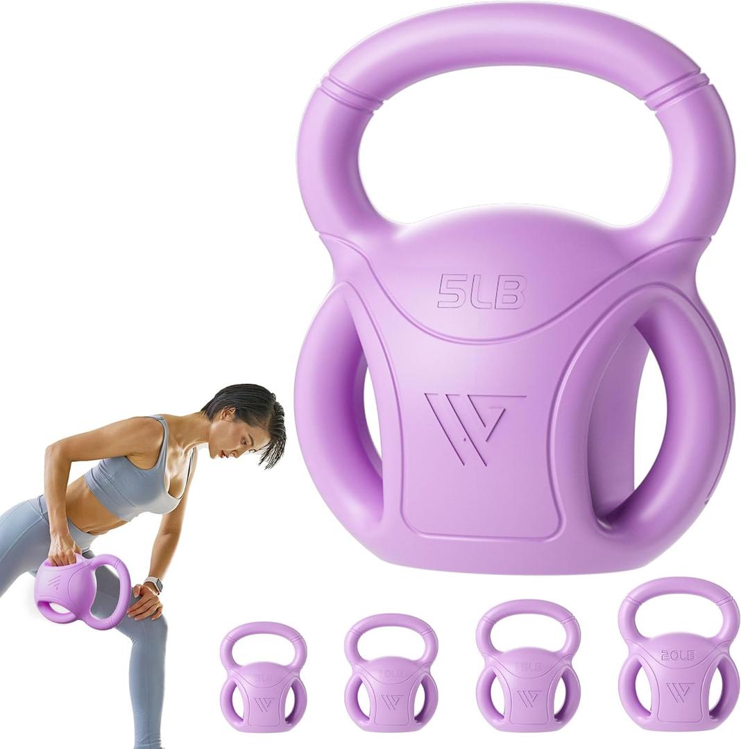 5 lb Kettlebell Weight with Three-handles for Weightlifting, Conditioning and Core Training for Women Men Home Gym [Purple]