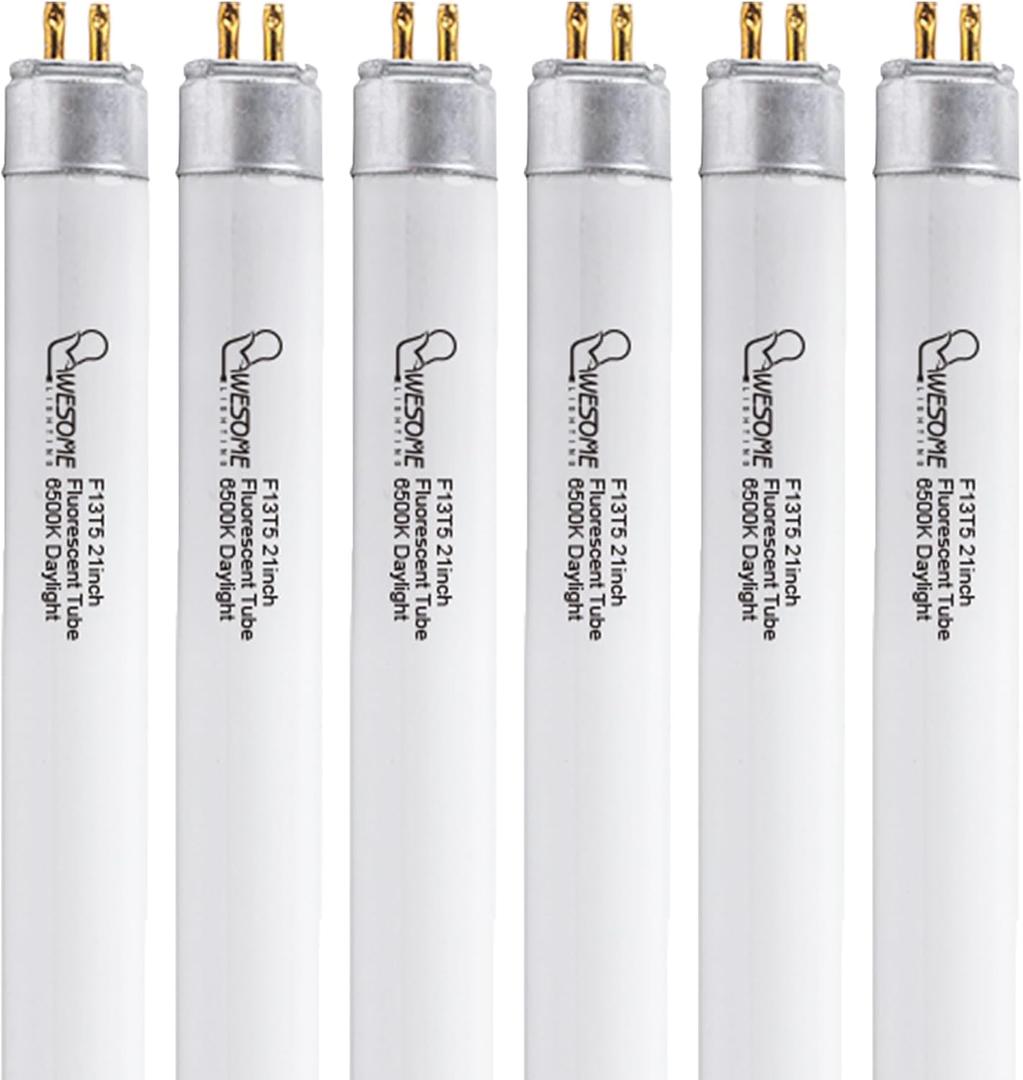 21 Inch F13T5/DL Fluorescent Light Bulb, 6500K Daylight, T5 13 Watts Fluorescent Replacement Bulb for Counter and Cabinet Fixture, G5 Base - 6 Pack