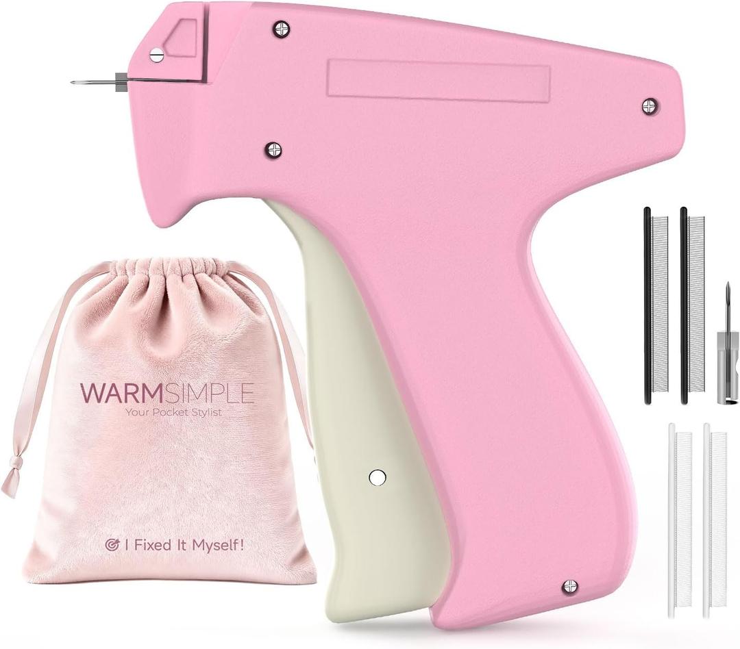 Stitch Gun for Clothes, Portable Quick Stitch Sewing Gun for Pants Skirts Dresses Shirt, Mini Tagging gun for clothing, Handheld Hemming Guns Fixer Kit with 2000 Micro Fasteners 2 Needles (Pink)