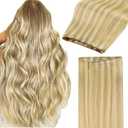 GOO GOO Sew in Hair Extensions Real Human Hair, Weft Hair Extensions Human Hair, 18D/22F Dirty Blonde Highlights 18inch 100g, Weft Bundles Straight Silky Remy Hair